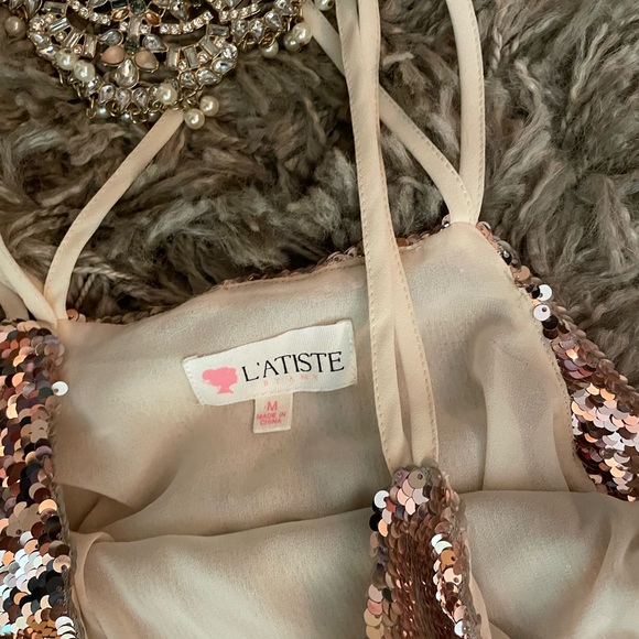 L’Atist by Amy sequin dress. Rose Gold. - Picture 2 of 3